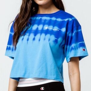 CHAMPION Streak Dye Blue Womens Crop Tee